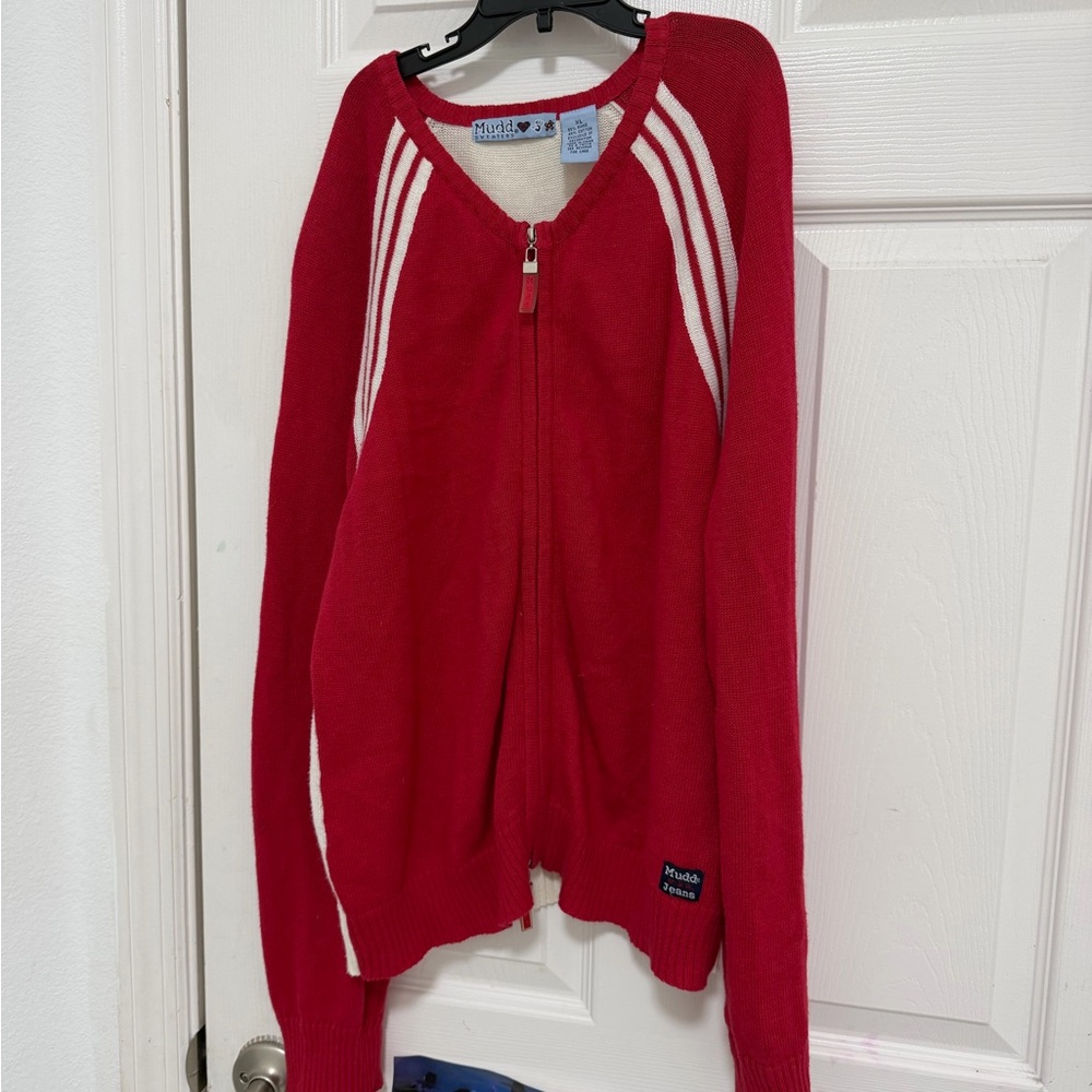 Mudd Red Zip-Front Sweater with White Stripe Accents